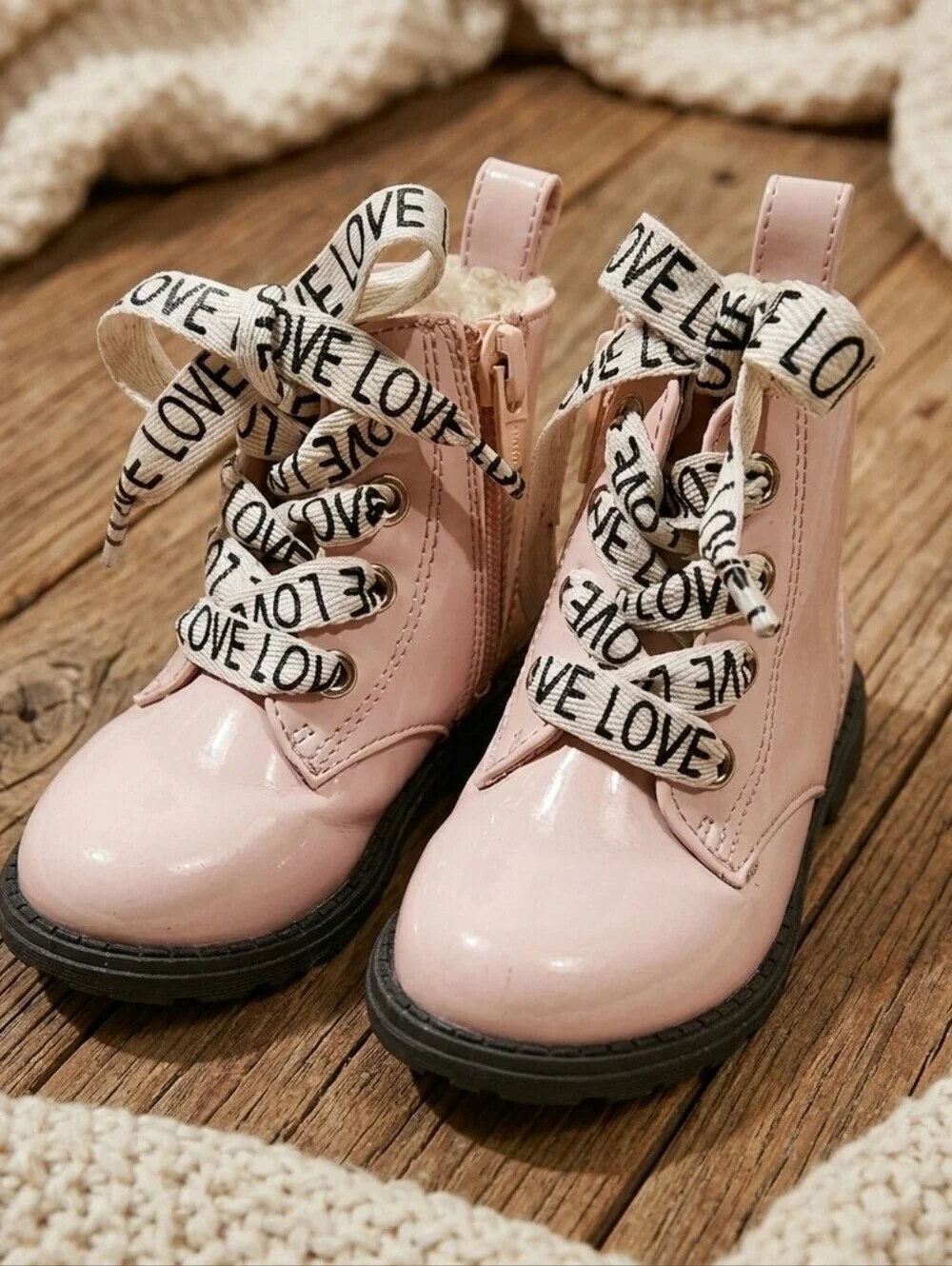 H&M Pink Patent Leather Combat Boots - Toddler Size 4.5 / 5 (EU 20/21)